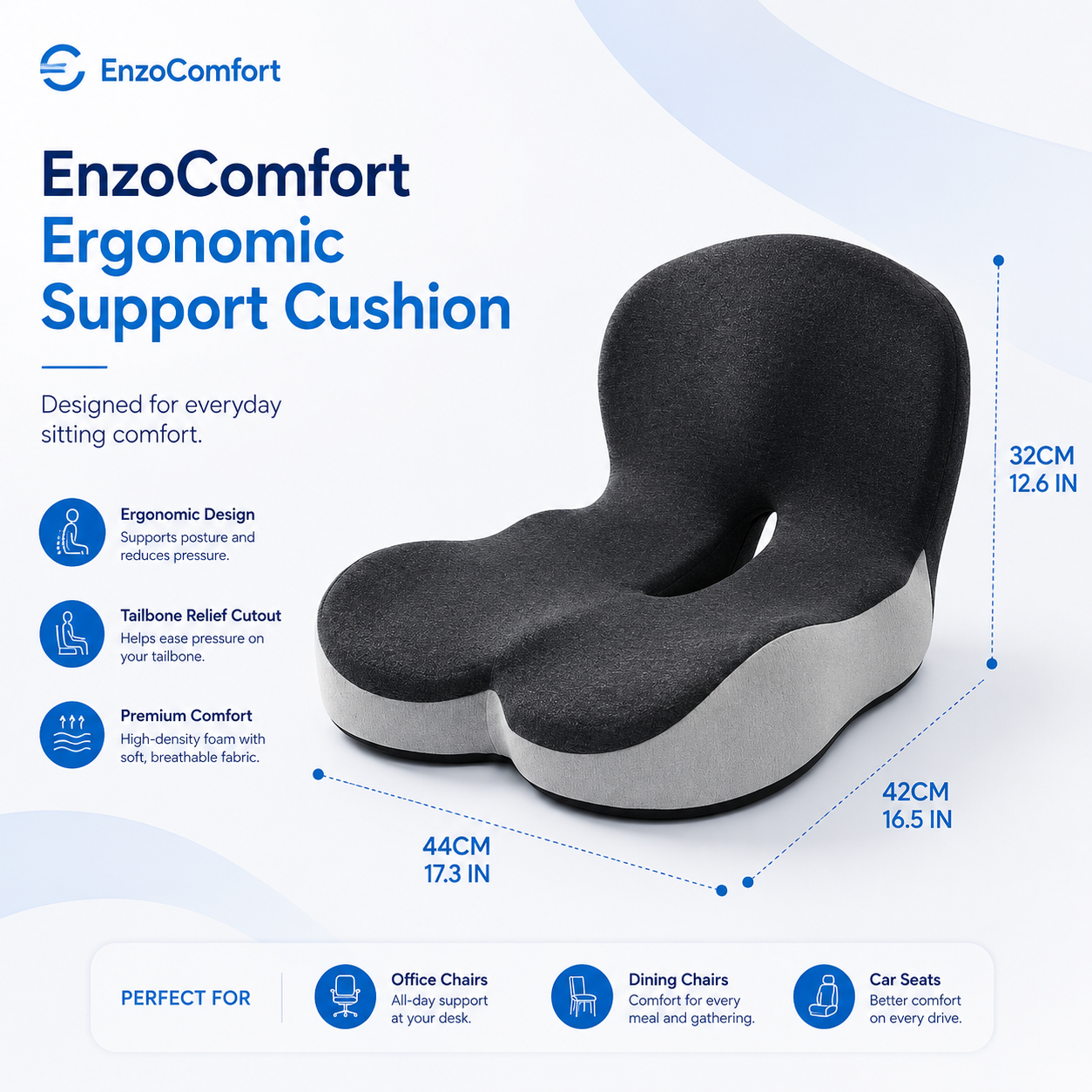 EnzoComfort© Ergonomic Seat Support Cushion