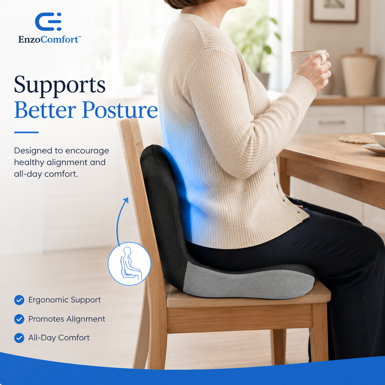 EnzoComfort© Ergonomic Seat Support Cushion