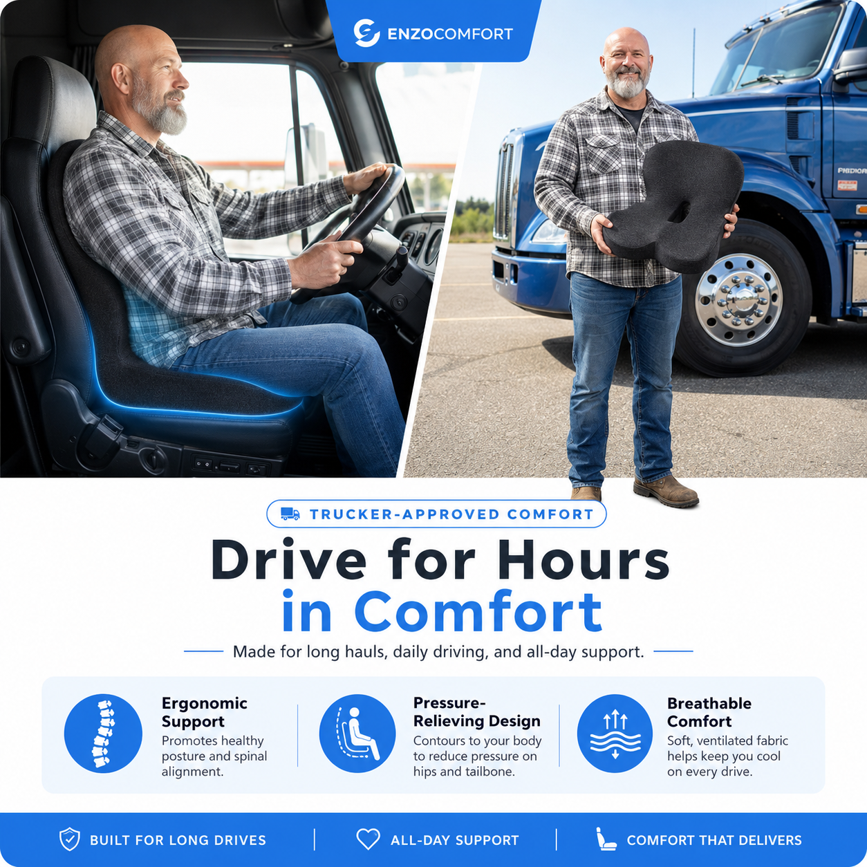 EnzoComfort© Ergonomic Seat Support Cushion